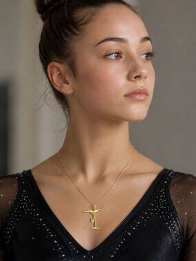 10k Yellow Gold Sports Theme Gymnastics Floor Necklace Charm Pendant